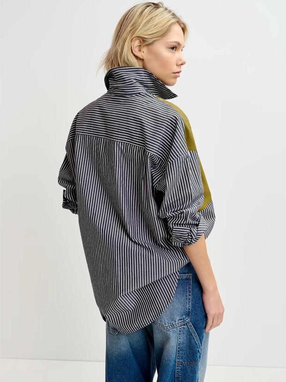 ESSENTIEL ANTWERP Camicia Over a Righe Patchwork Nero Qualità Garantita