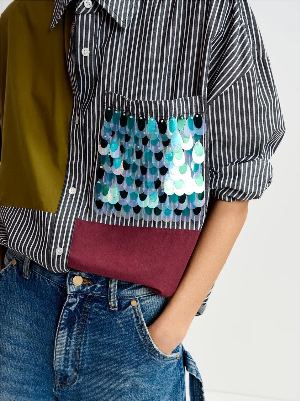 ESSENTIEL ANTWERP Camicia Over a Righe Patchwork Nero Qualità Garantita