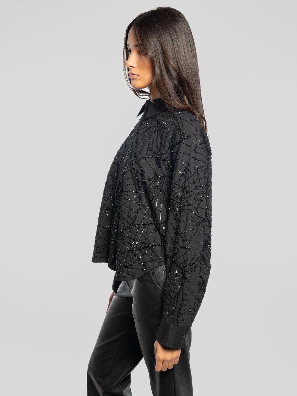 ESSENTIEL ANTWERP Camicia Squadrata con Paillettes Nero Negozi Online