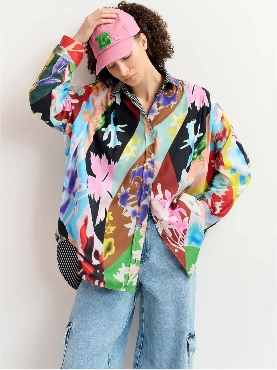 ESSENTIEL ANTWERP Camicia Reversibile Oversize Bianco/Blu Italia
