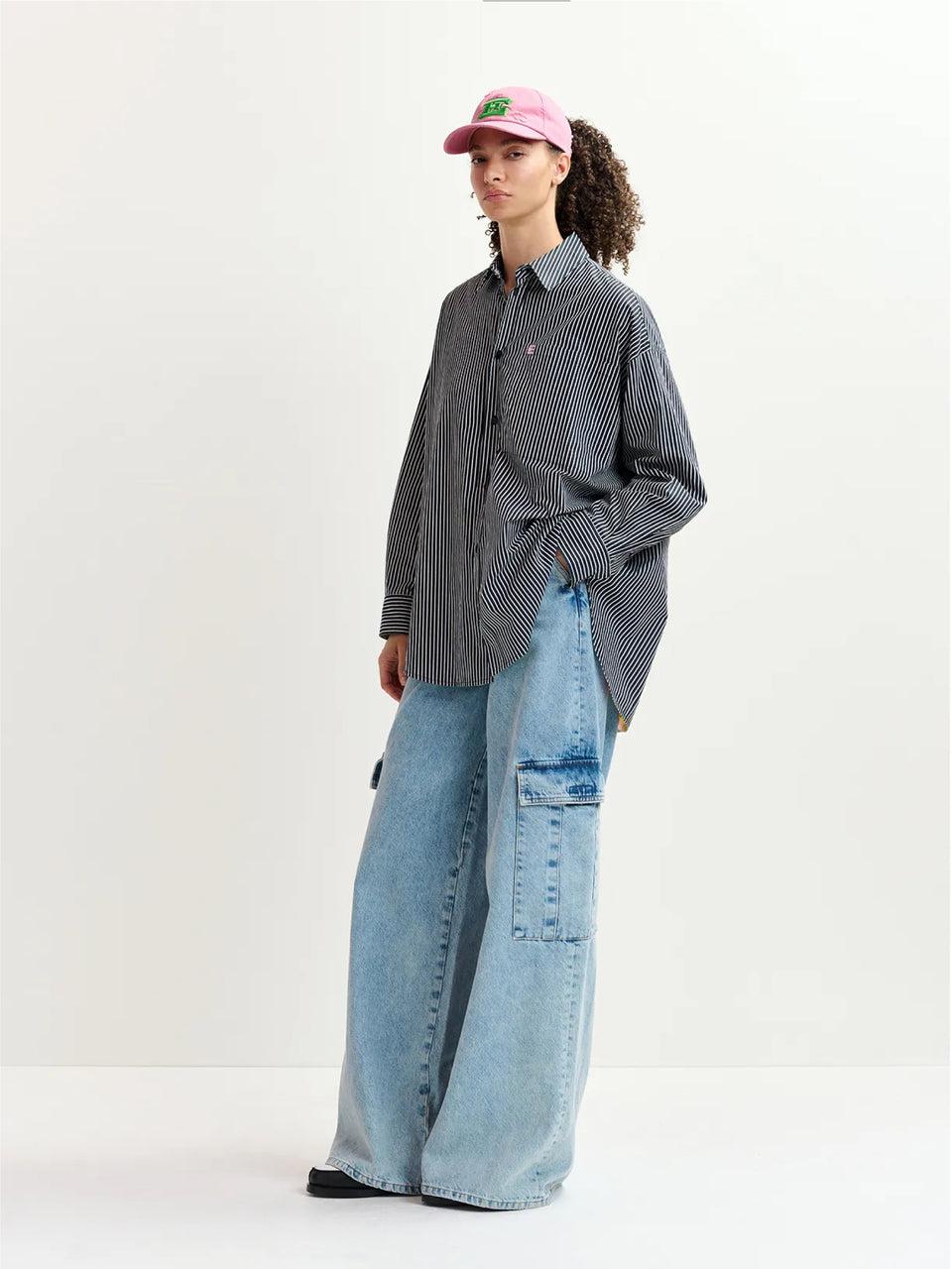 ESSENTIEL ANTWERP Camicia Reversibile Oversize Bianco/Blu Italia