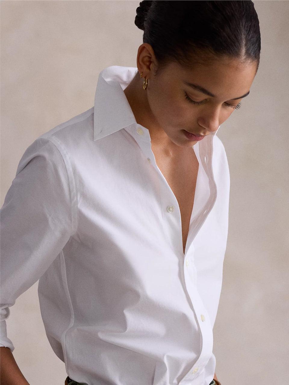 RALPH LAUREN Camicia Slim Fit in Popeline di Cotone Bianco Sottocosto
