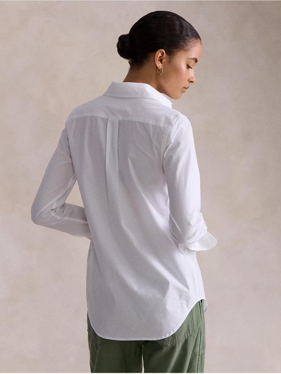RALPH LAUREN Camicia Slim Fit in Popeline di Cotone Bianco Sottocosto