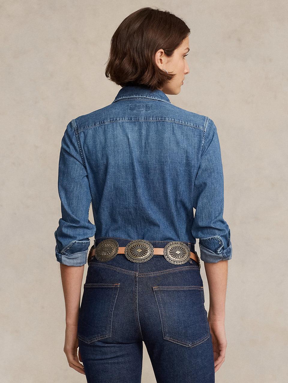 RALPH LAUREN Camicia in Twill di Cotone Denim Blu Novità