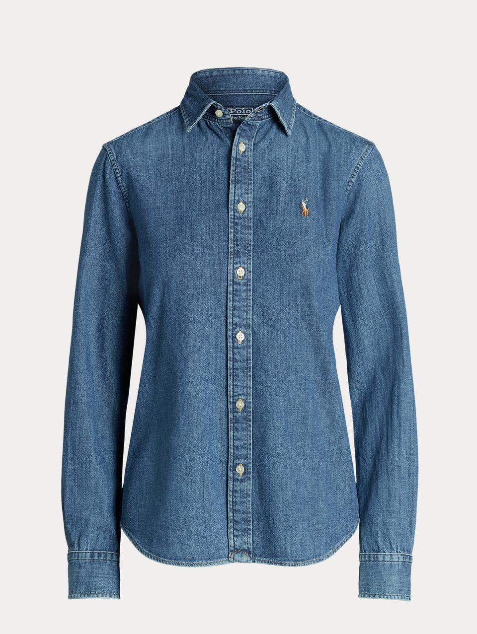 RALPH LAUREN Camicia in Twill di Cotone Denim Blu Novità