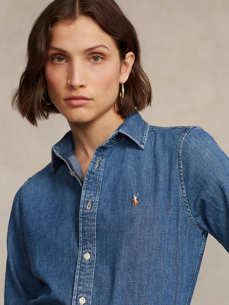 RALPH LAUREN Camicia in Twill di Cotone Denim Blu Novità
