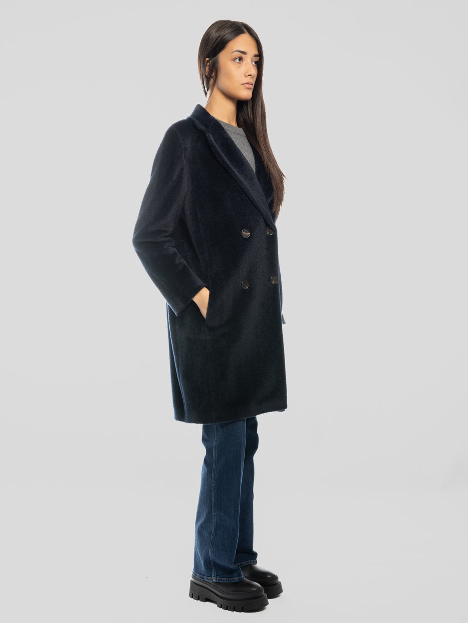 MAX MARA Cappotto Doppiopetto in Alpaca e Lana Roseto Blu Offerte