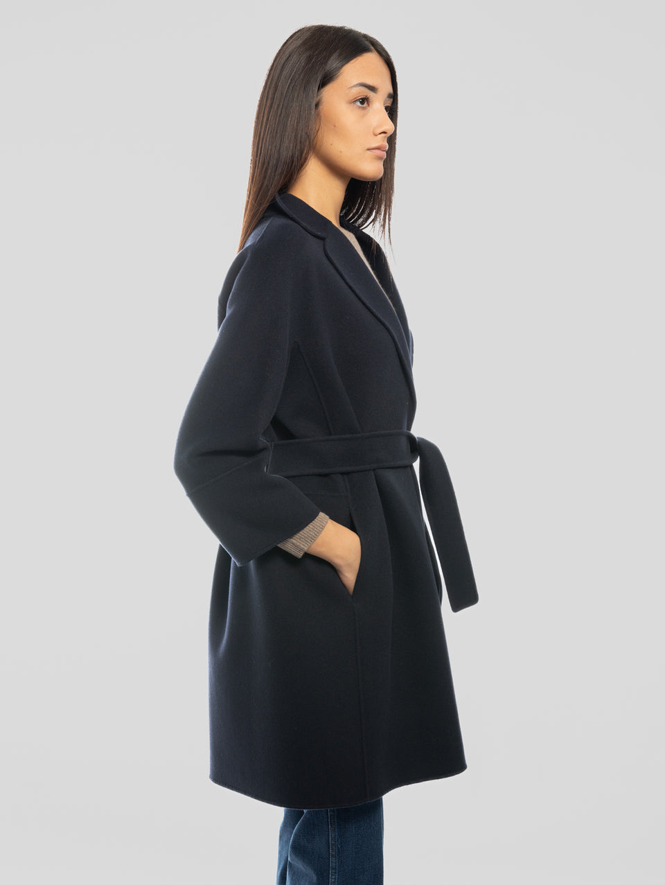 MAX MARA Cappotto Cucito a Mano in Doppio di Lana Arona Blu Sottocosto