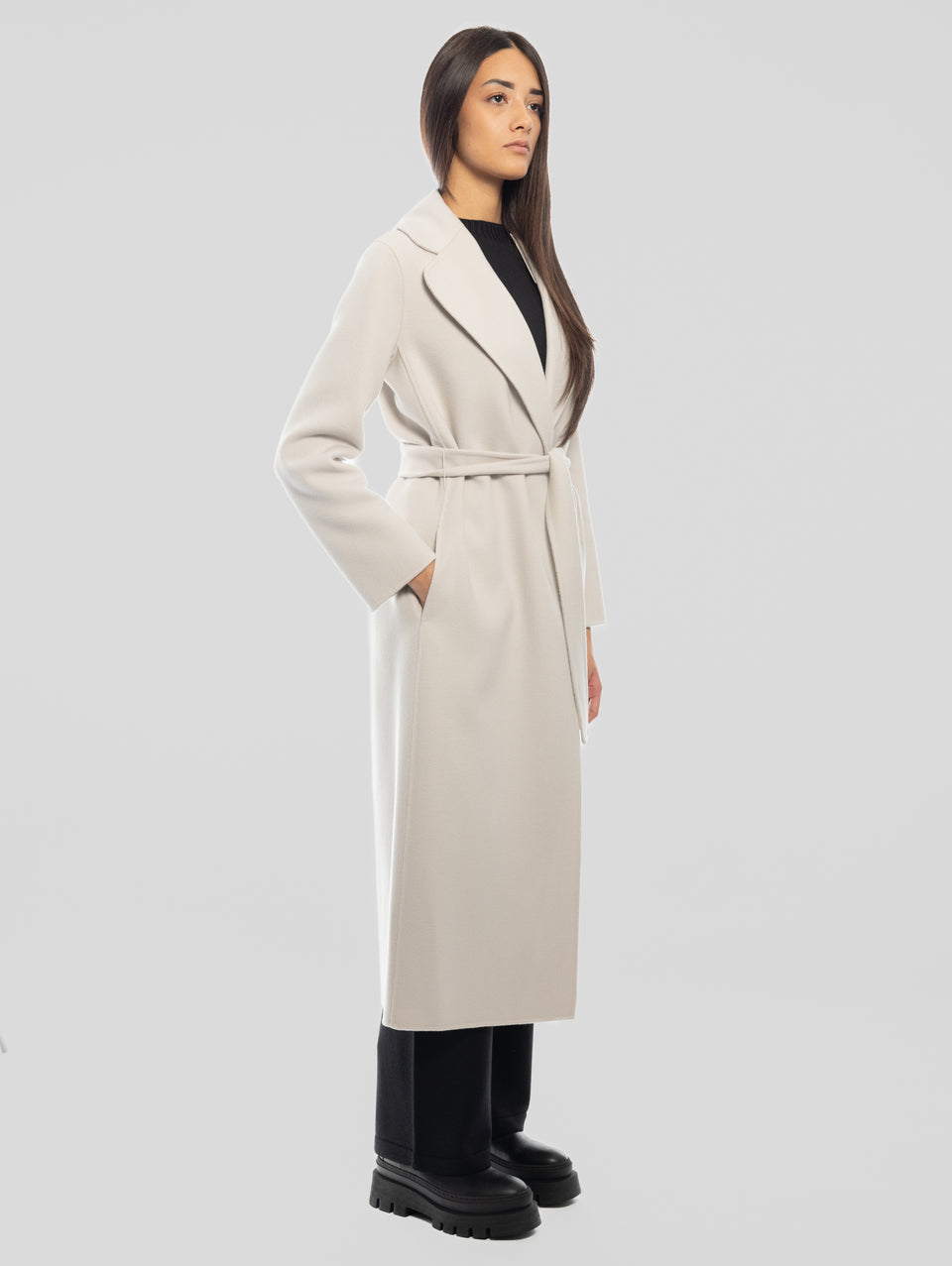 MAX MARA Cappotto Lungo a Vestaglia Poldo Grigio Perla Presa