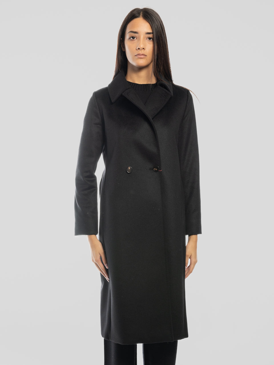 MAX MARA Cappotto Doppiopetto in Drap di Lana BCollag Nero Sconto
