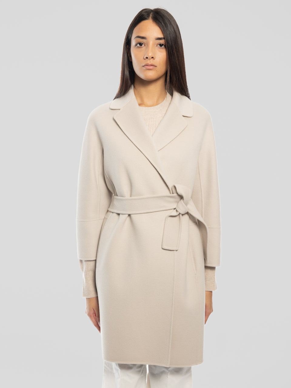 MAX MARA Cappotto Cucito a Mano in Doppio di Lana Arona Ecrù