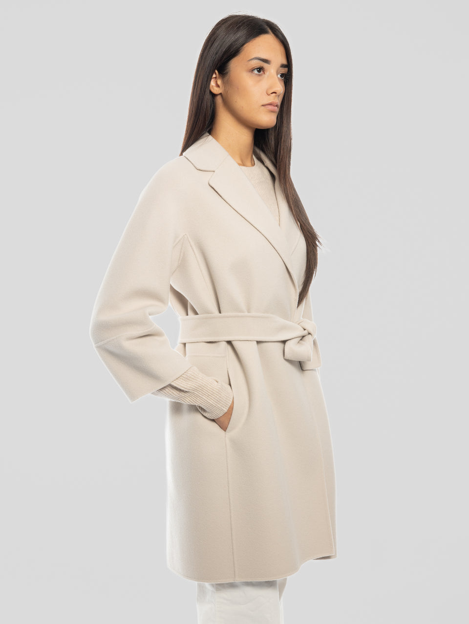 MAX MARA Cappotto Cucito a Mano in Doppio di Lana Arona Ecrù Economico
