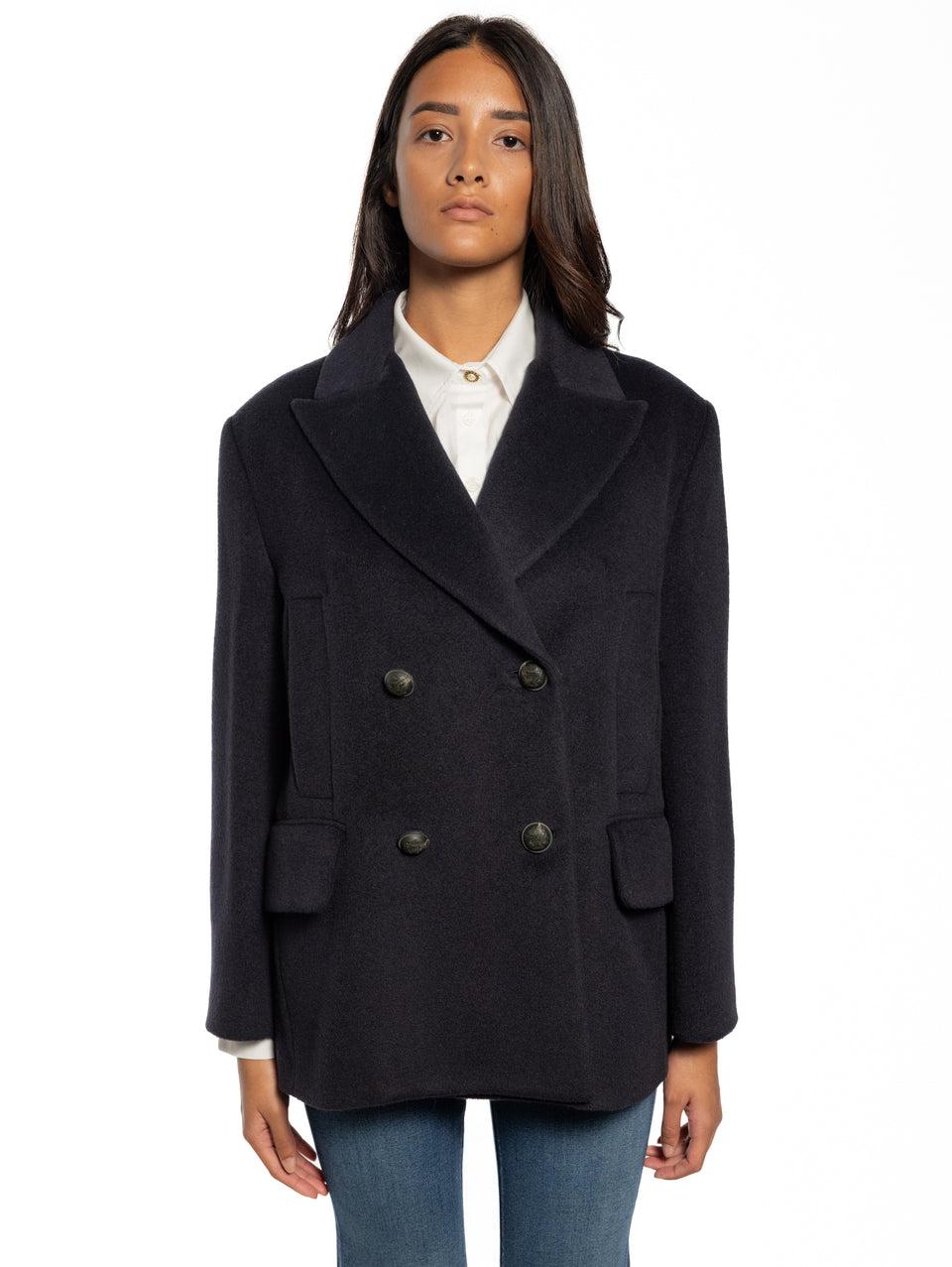 BRERAS MILANO Caban in Beaver di Lana e Alpaca Blu Online