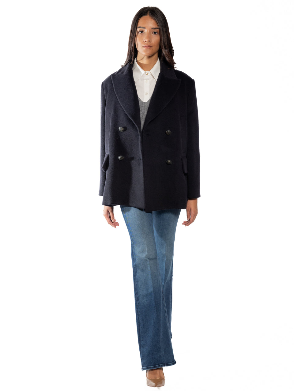 BRERAS MILANO Caban in Beaver di Lana e Alpaca Blu Online
