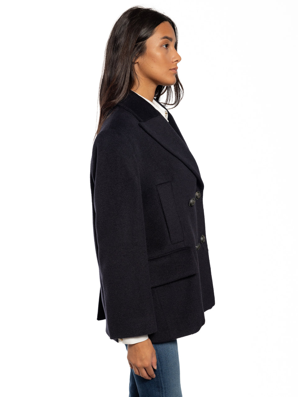BRERAS MILANO Caban in Beaver di Lana e Alpaca Blu Online