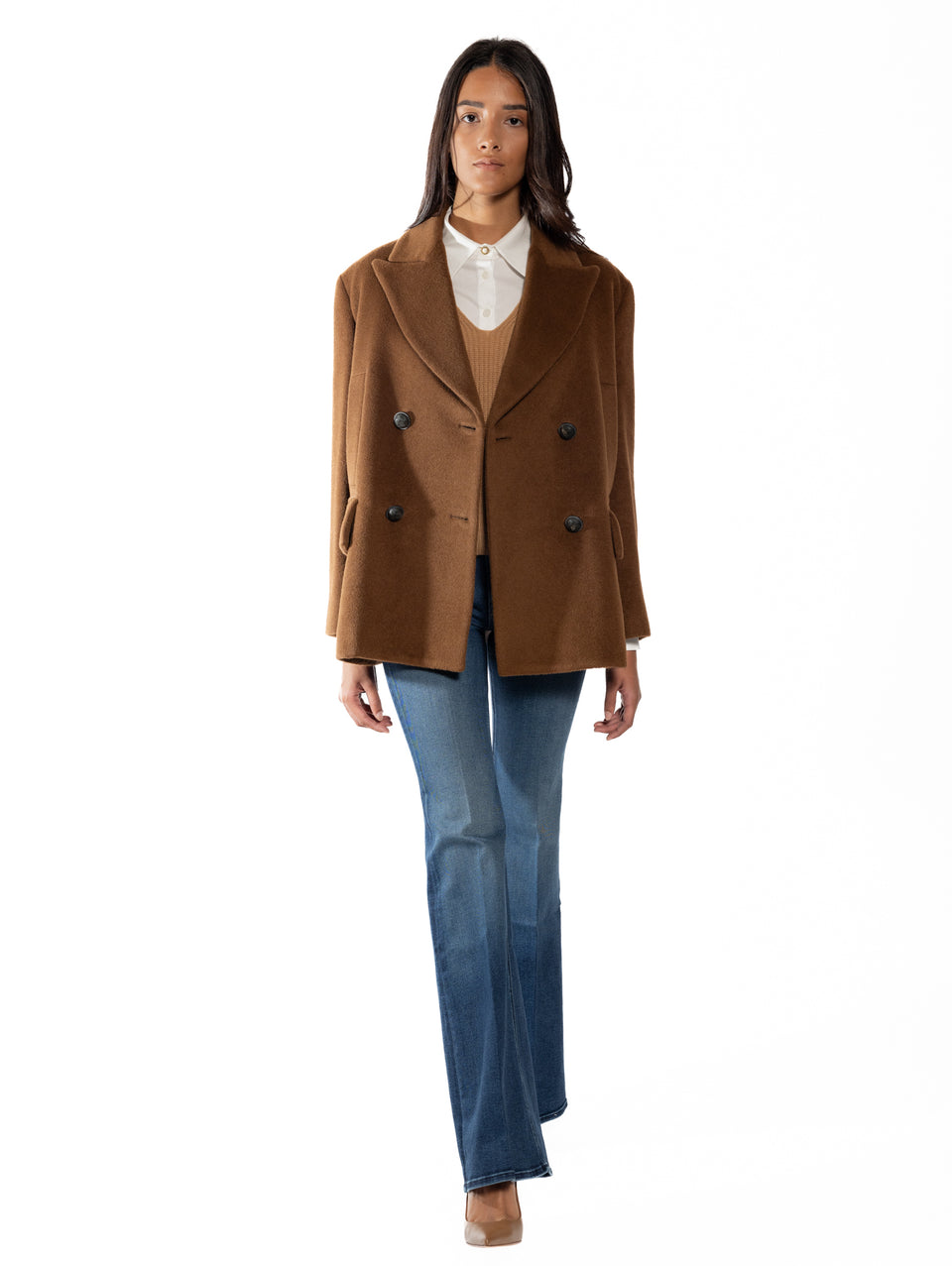 BRERAS MILANO Caban in Beaver di Lana e Alpaca Marrone Outlet
