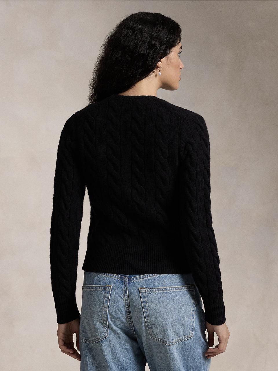 RALPH LAUREN Cardigan a Trecce in Misto Cashmere Nero Hotsell