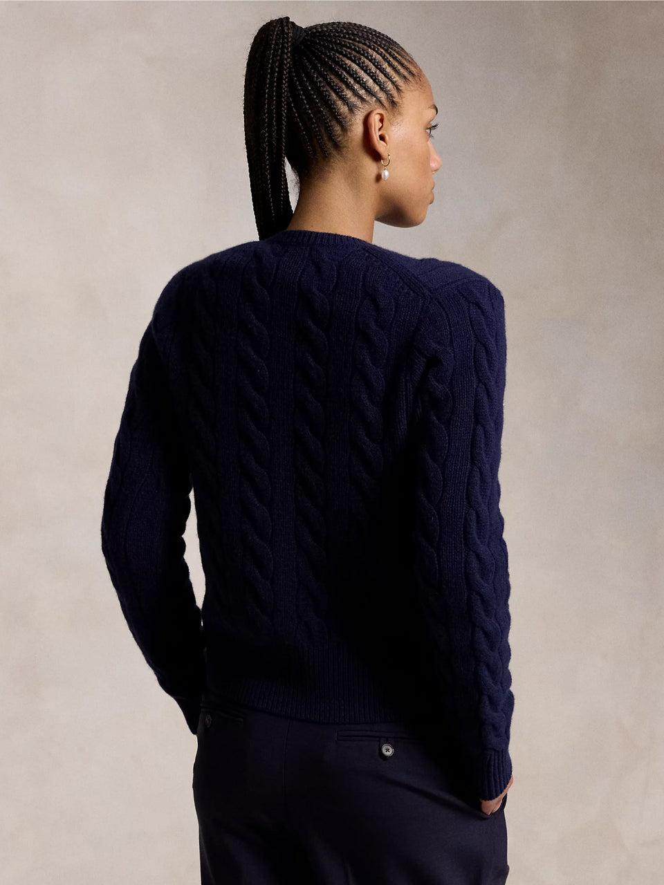 RALPH LAUREN Cardigan a Trecce in Misto Cashmere Blu I Più Venduti