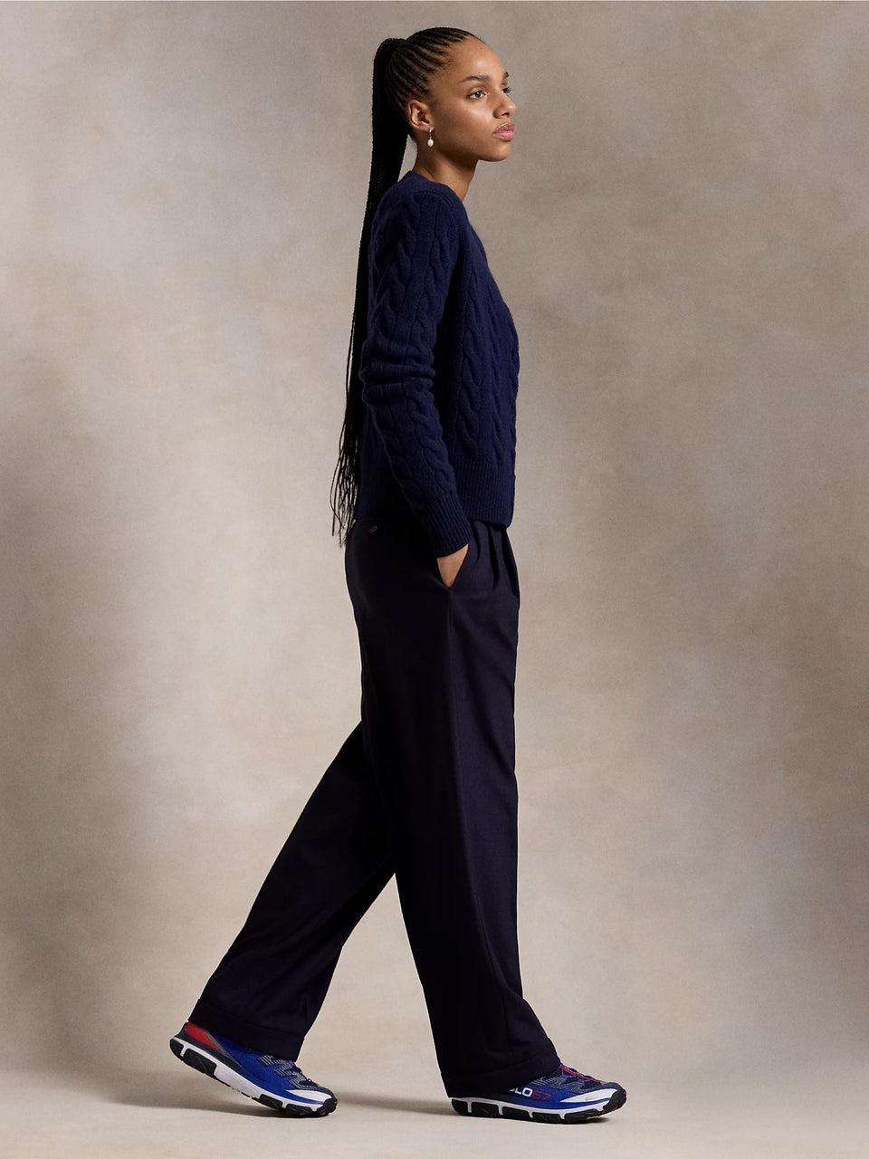 RALPH LAUREN Cardigan a Trecce in Misto Cashmere Blu I Più Venduti
