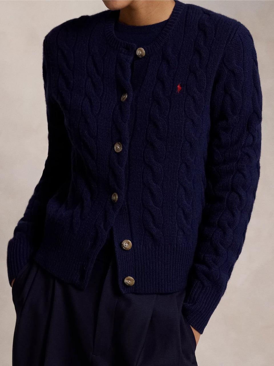 RALPH LAUREN Cardigan a Trecce in Misto Cashmere Blu I Più Venduti