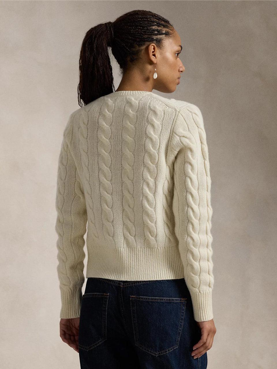 RALPH LAUREN Cardigan a Trecce in Misto Cashmere Crema Vendite Flash