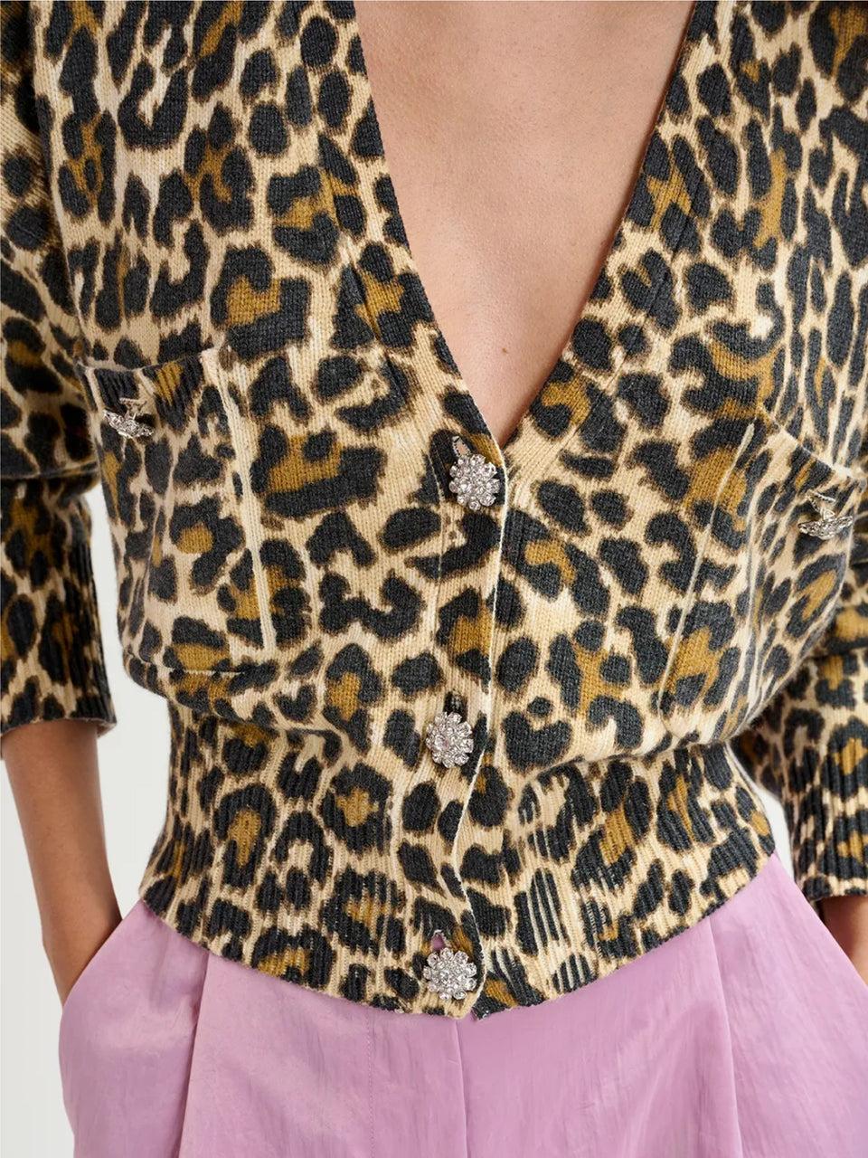 ESSENTIEL ANTWERP Cardigan Animalier con Bottoni Gioiello Nero Negozio