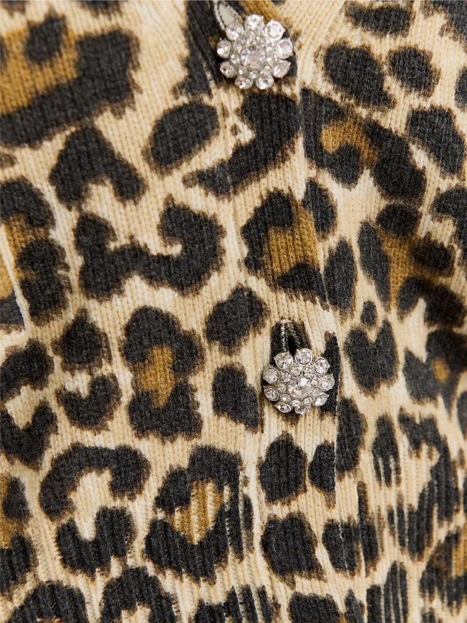 ESSENTIEL ANTWERP Cardigan Animalier con Bottoni Gioiello Nero Negozio