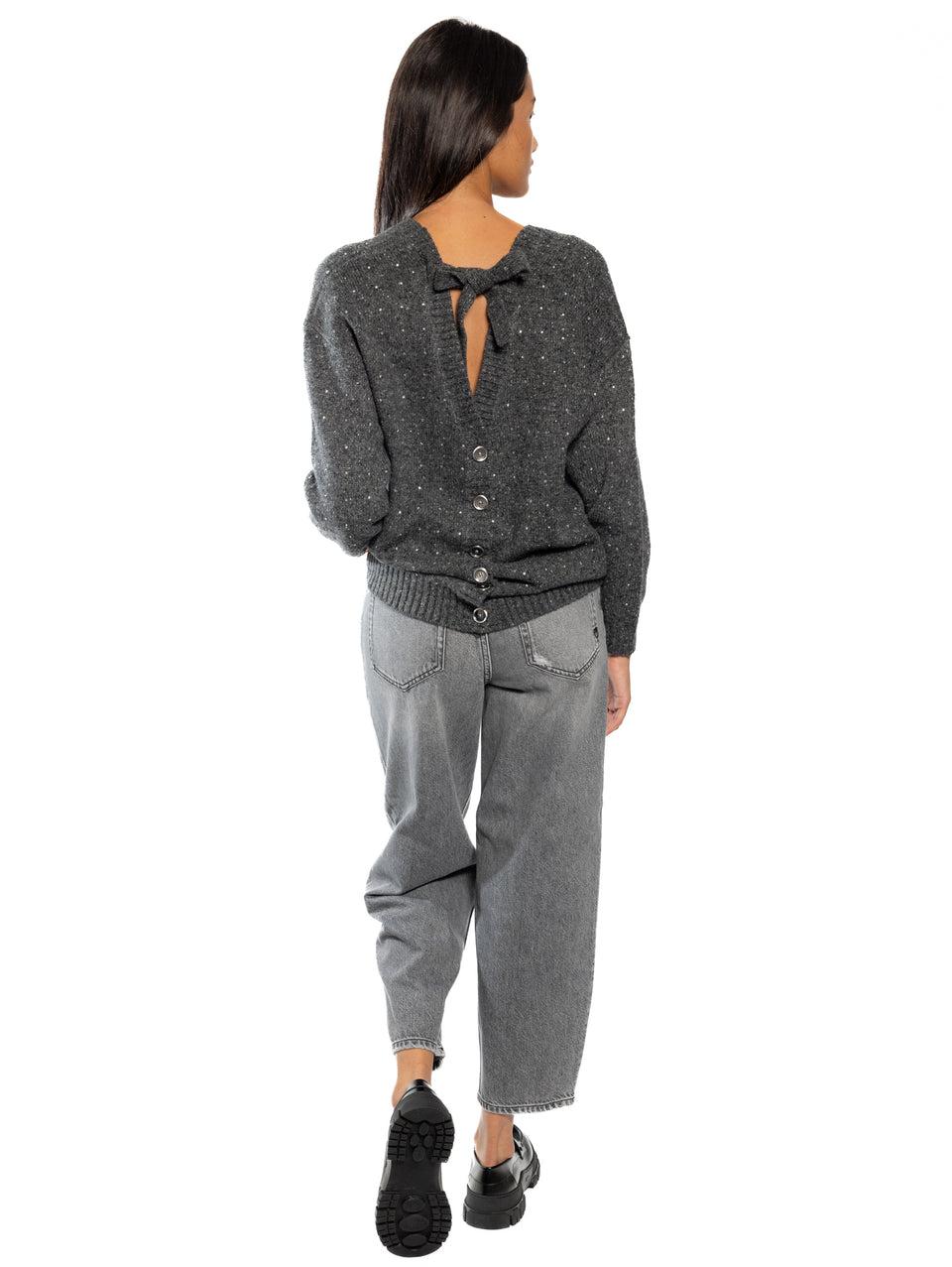 PINKO Cardigan a V con Strass Grigio Nuova