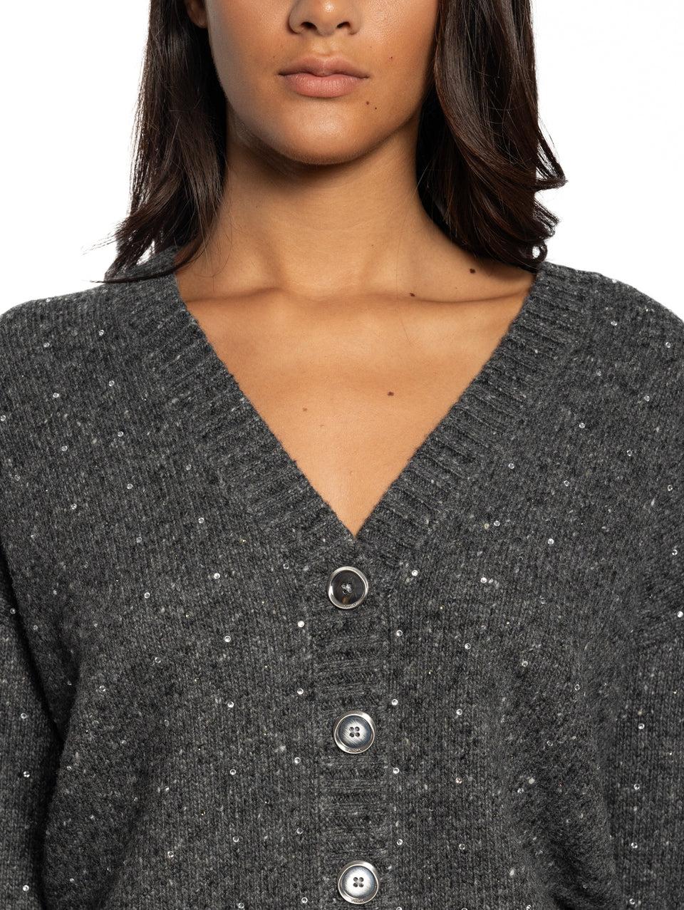 PINKO Cardigan a V con Strass Grigio Nuova