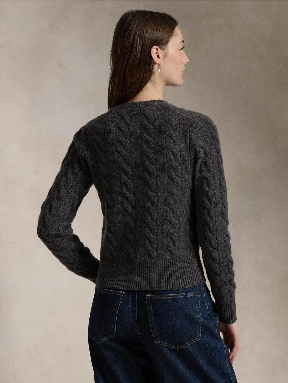 RALPH LAUREN Cardigan a Trecce in Misto Cashmere Grigio Sconto di tempo limitato
