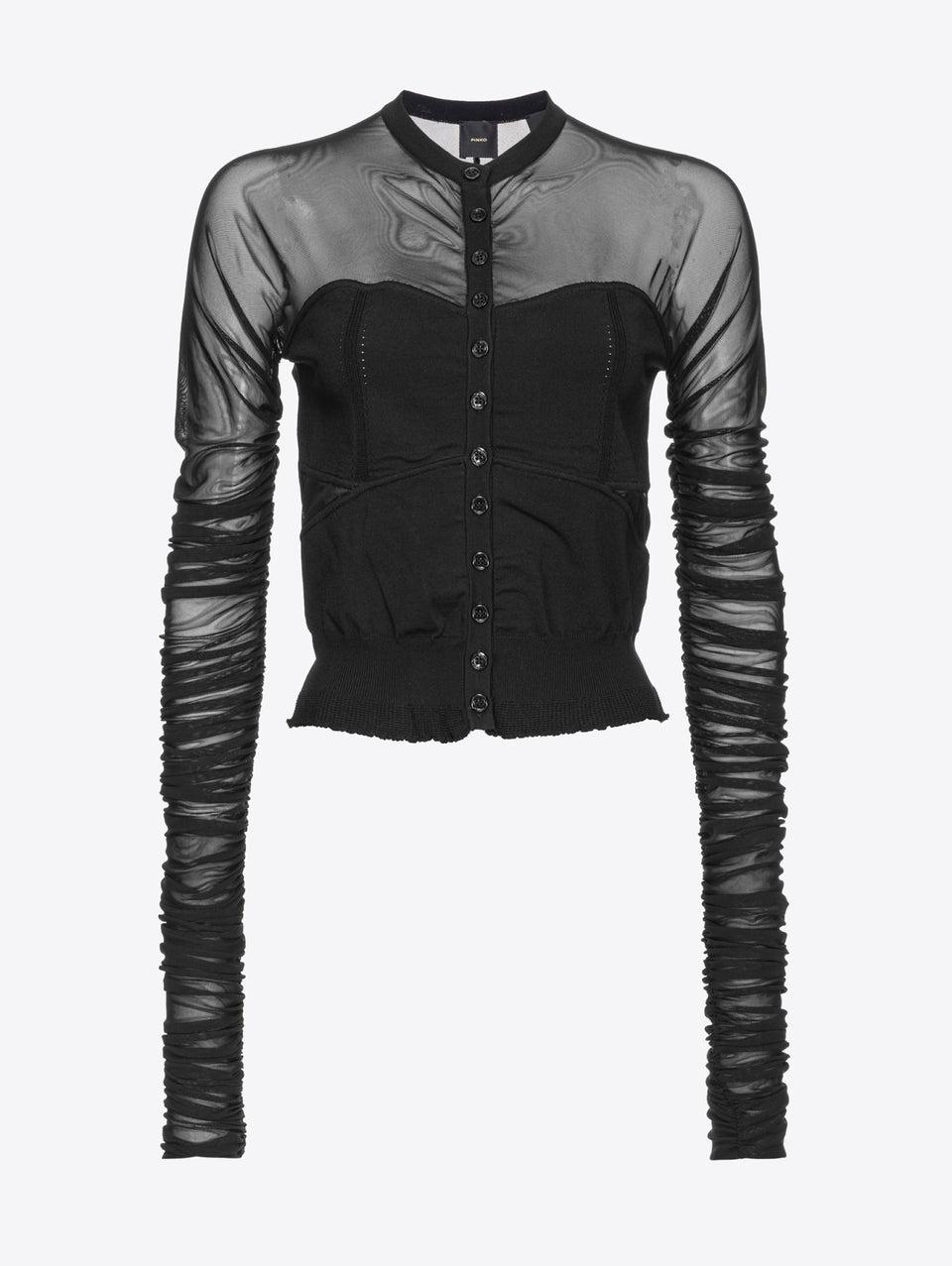 PINKO Cardigan con Maniche Lunghe in Tulle Nero Negozio online di fabbrica