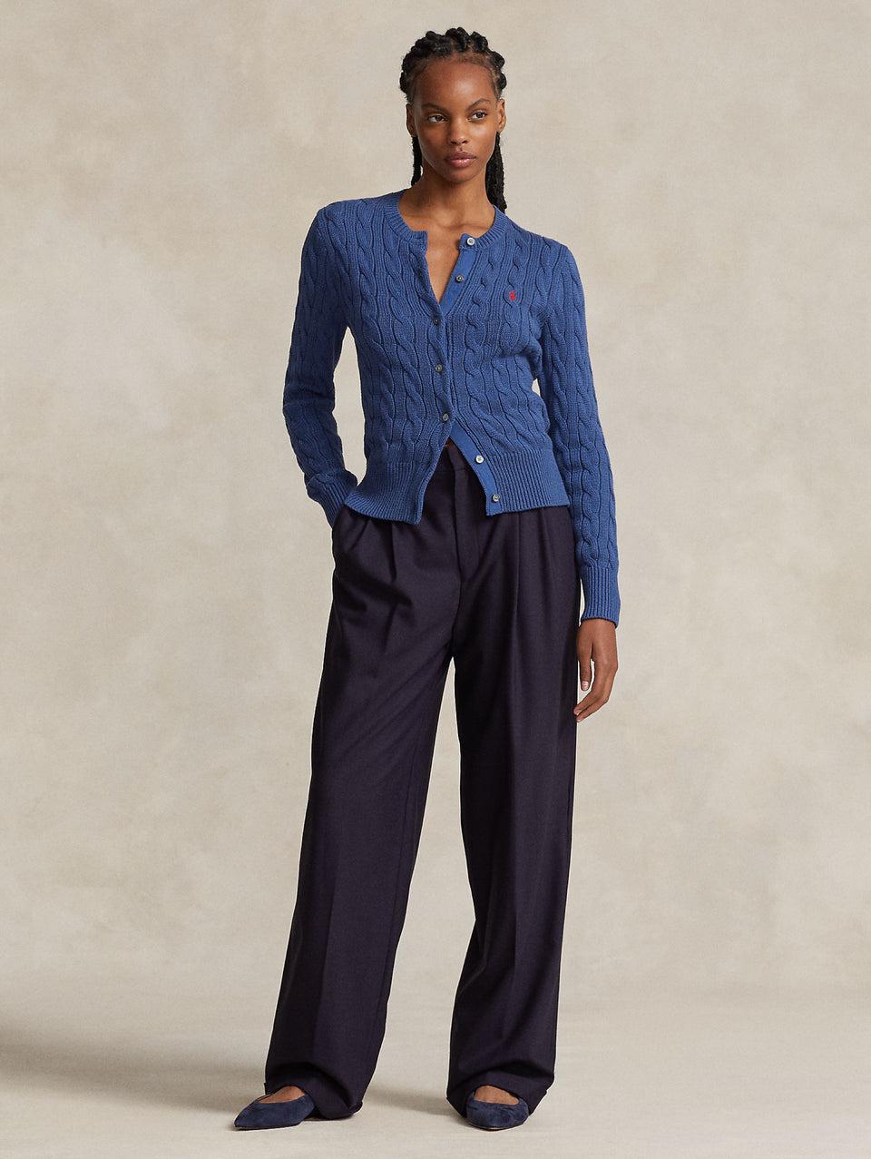 RALPH LAUREN Cardigan a Trecce Blu Medio Prezzo di fabbrica