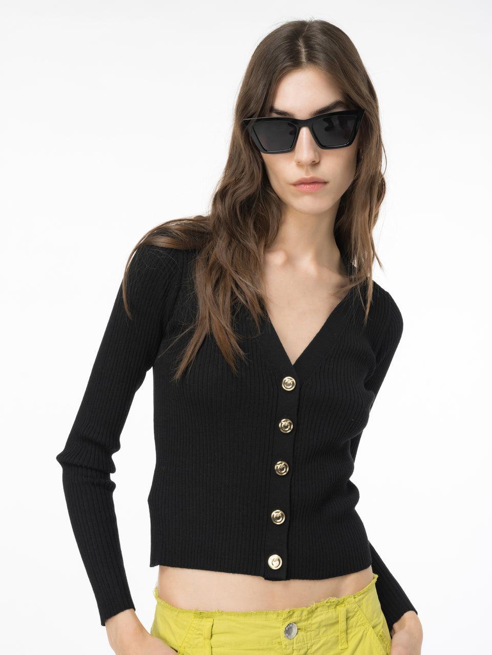 PINKO Cardigan con Logo in Trasparenza Nero Comprare a buon mercato