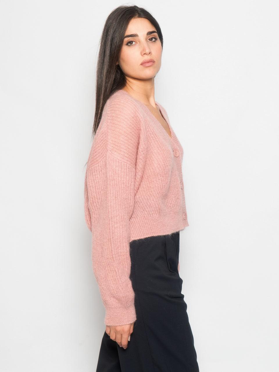 MAX MARA LEISURE Cardigan a Coste in Mohair Rosa Grande vendita