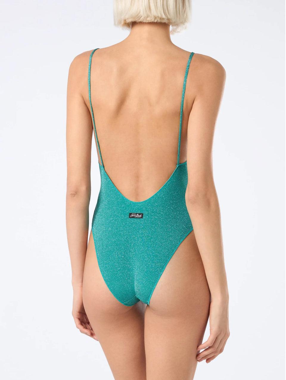 MC2 SAINT BARTH Costume Intero con Spalline Sottili in Lurex Verde Shopping online