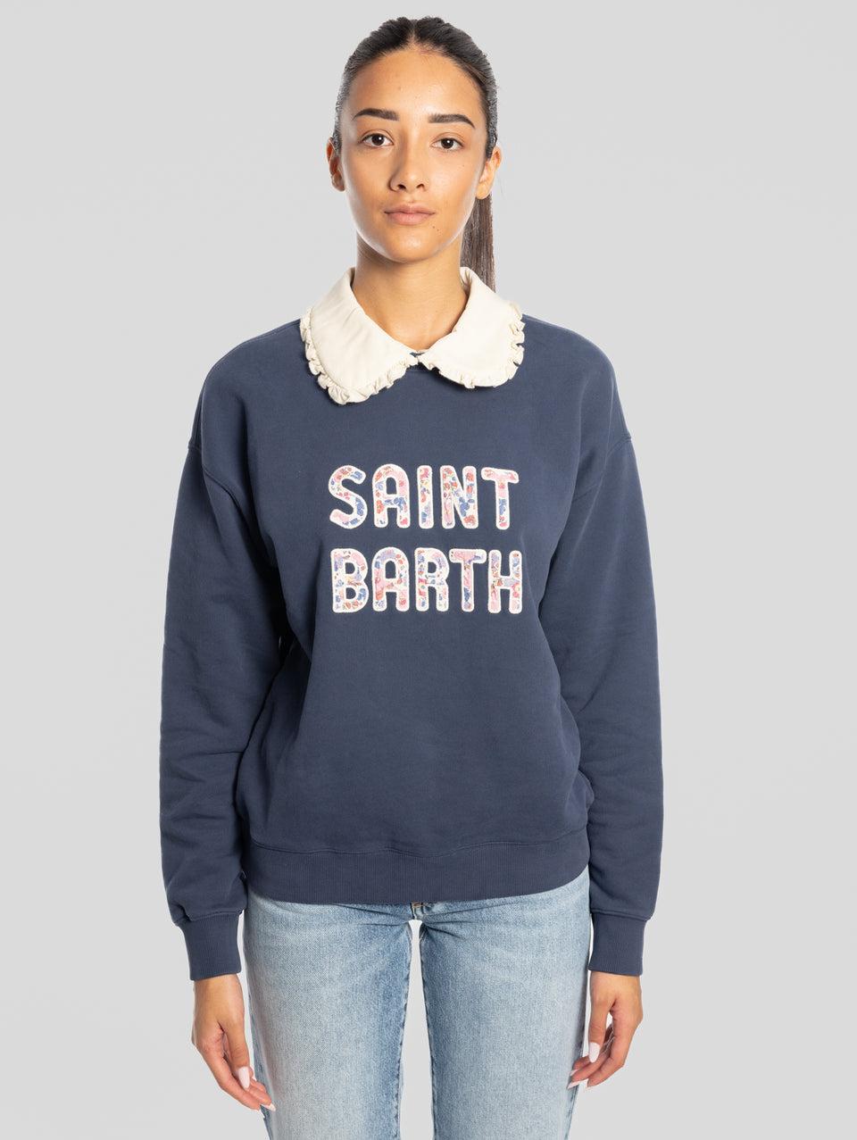 MC2 SAINT BARTH Felpa Misty con Colletto Bebè in Velluto Blu Offerta Anniversario