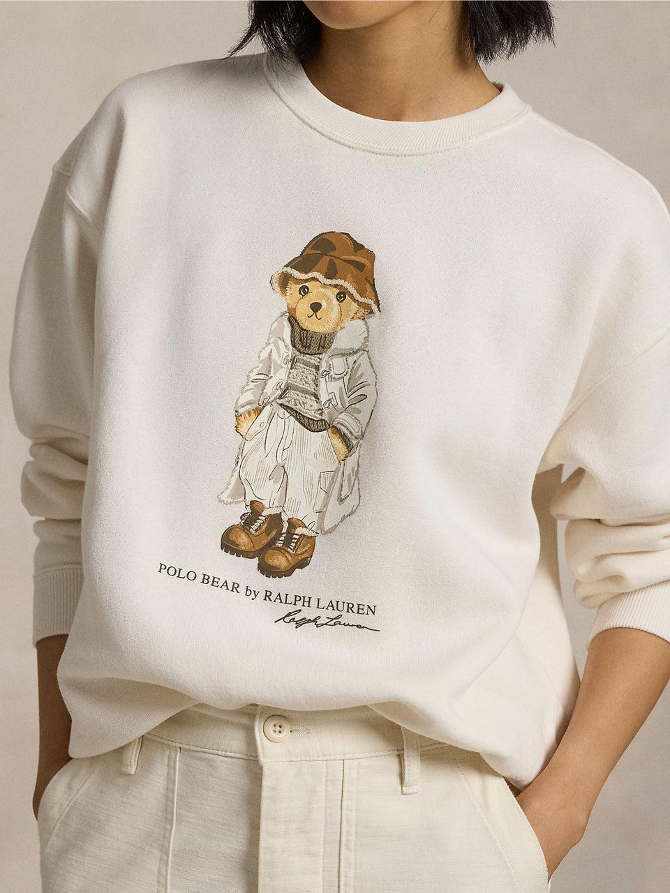 RALPH LAUREN Felpa Girocollo con Stampa Polo Bear Crema Offerta migliore