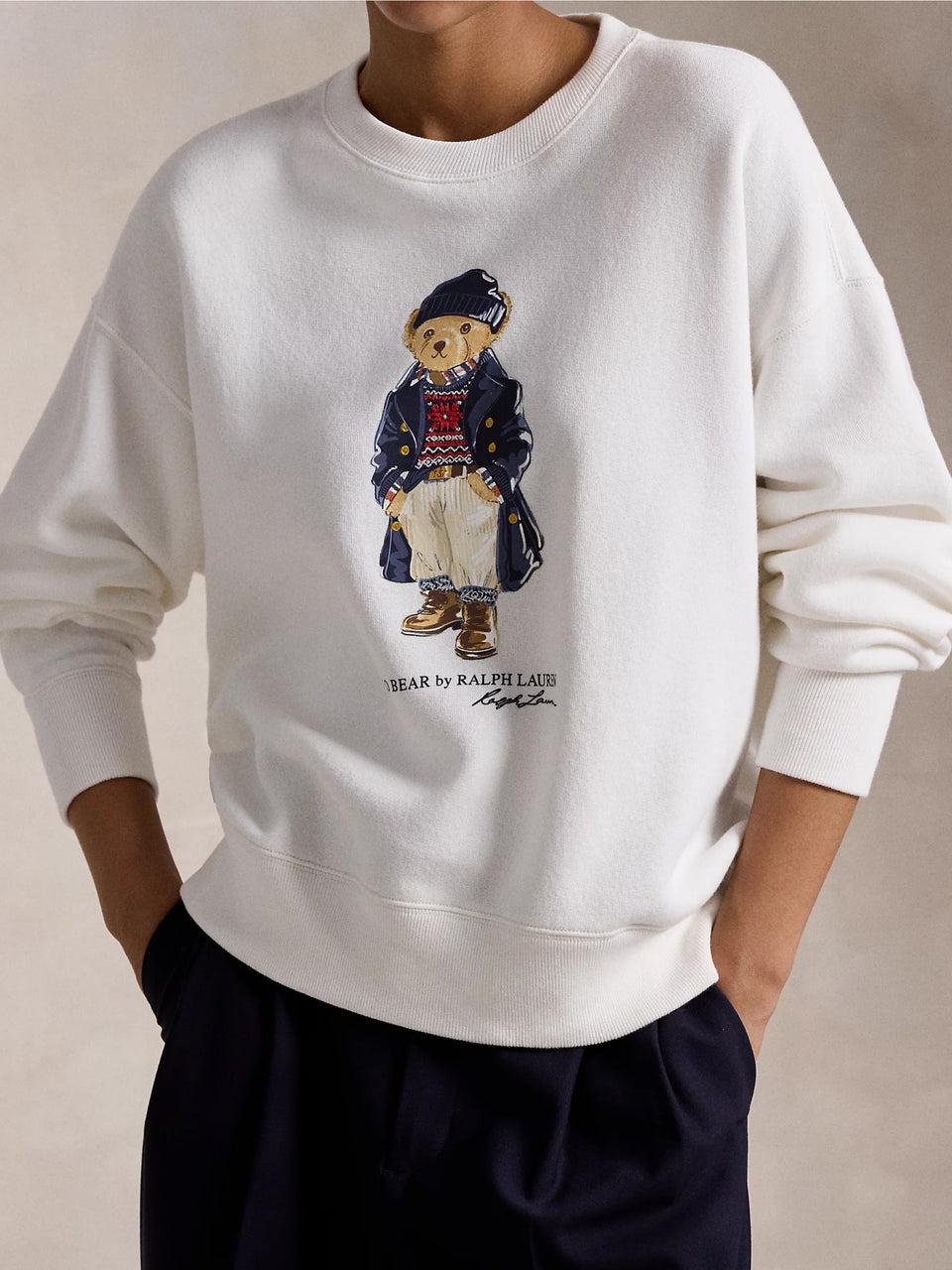 RALPH LAUREN Felpa Girocollo con Stampa Polo Bear Bianco Online Outlet