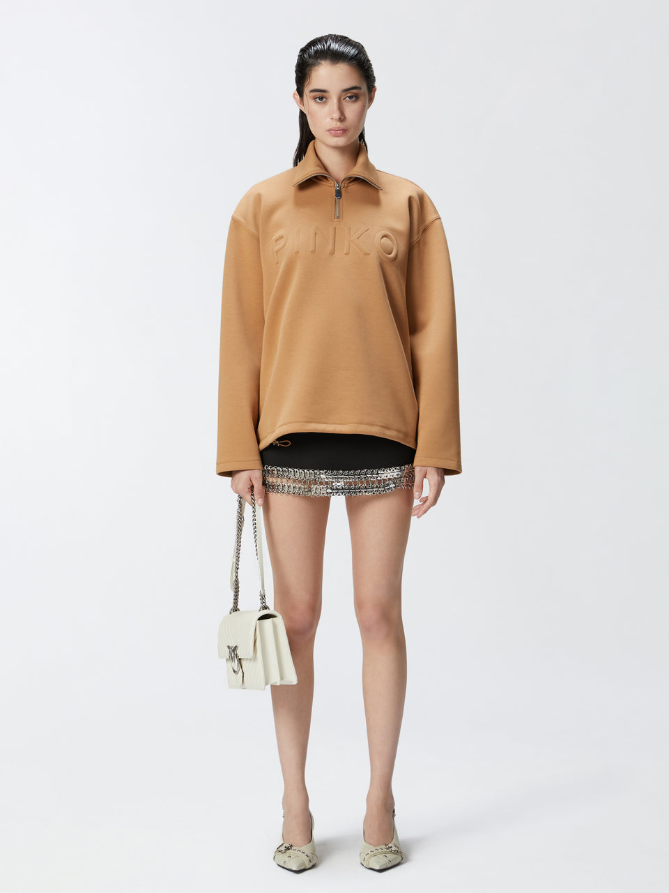 PINKO Felpa in Jersey con Logo Stampato Bronzo Offerta temporanea