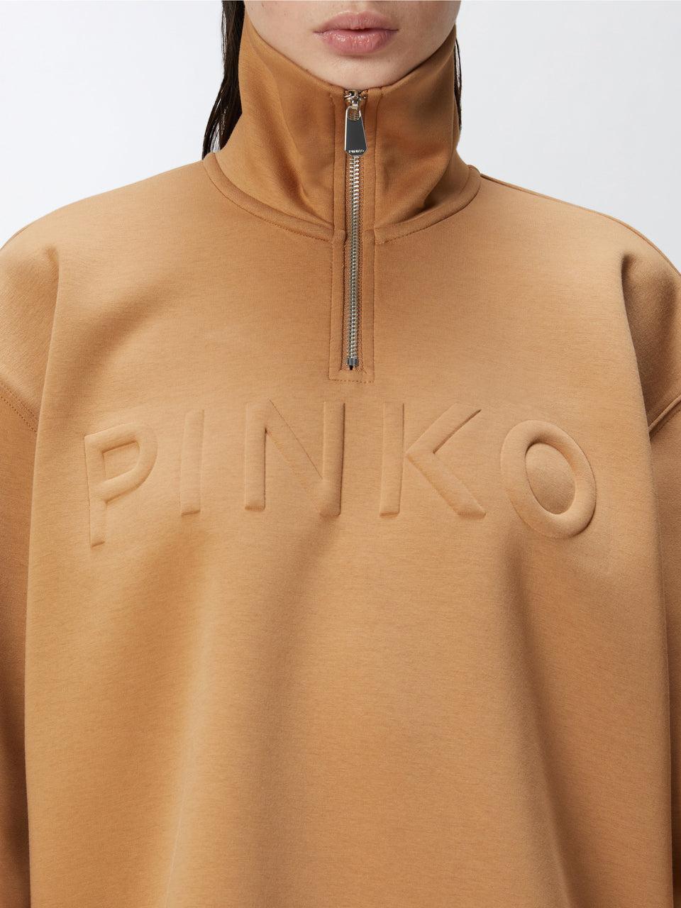 PINKO Felpa in Jersey con Logo Stampato Bronzo Offerta temporanea