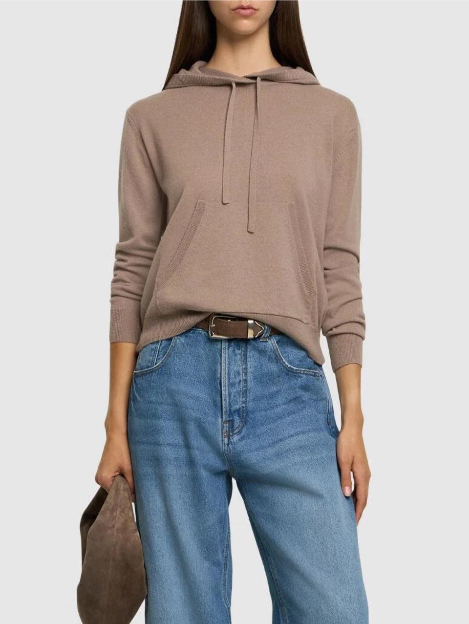 MAX MARA LEISURE Felpa con Cappuccio in Lana e Cachemire Tortora Grandi sconti