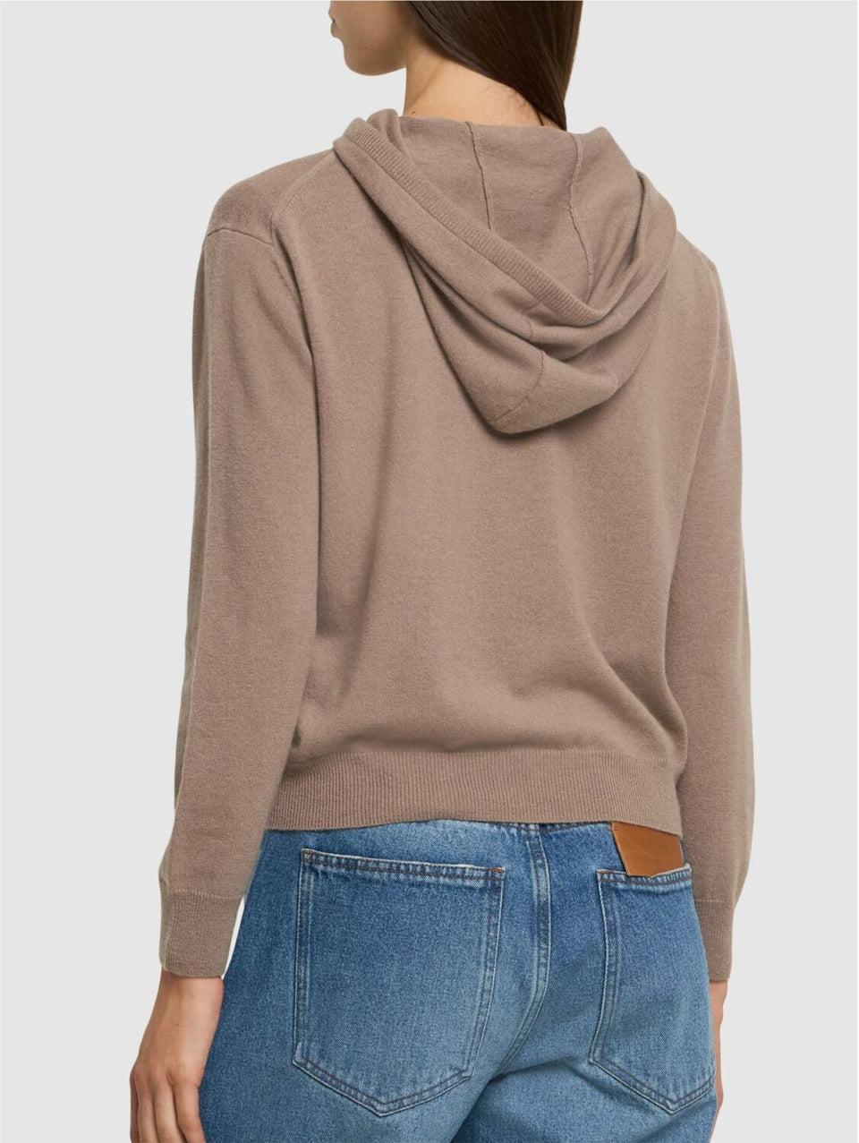 MAX MARA LEISURE Felpa con Cappuccio in Lana e Cachemire Tortora Grandi sconti