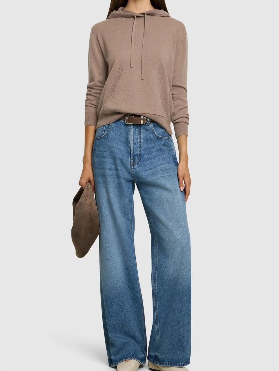 MAX MARA LEISURE Felpa con Cappuccio in Lana e Cachemire Tortora Grandi sconti