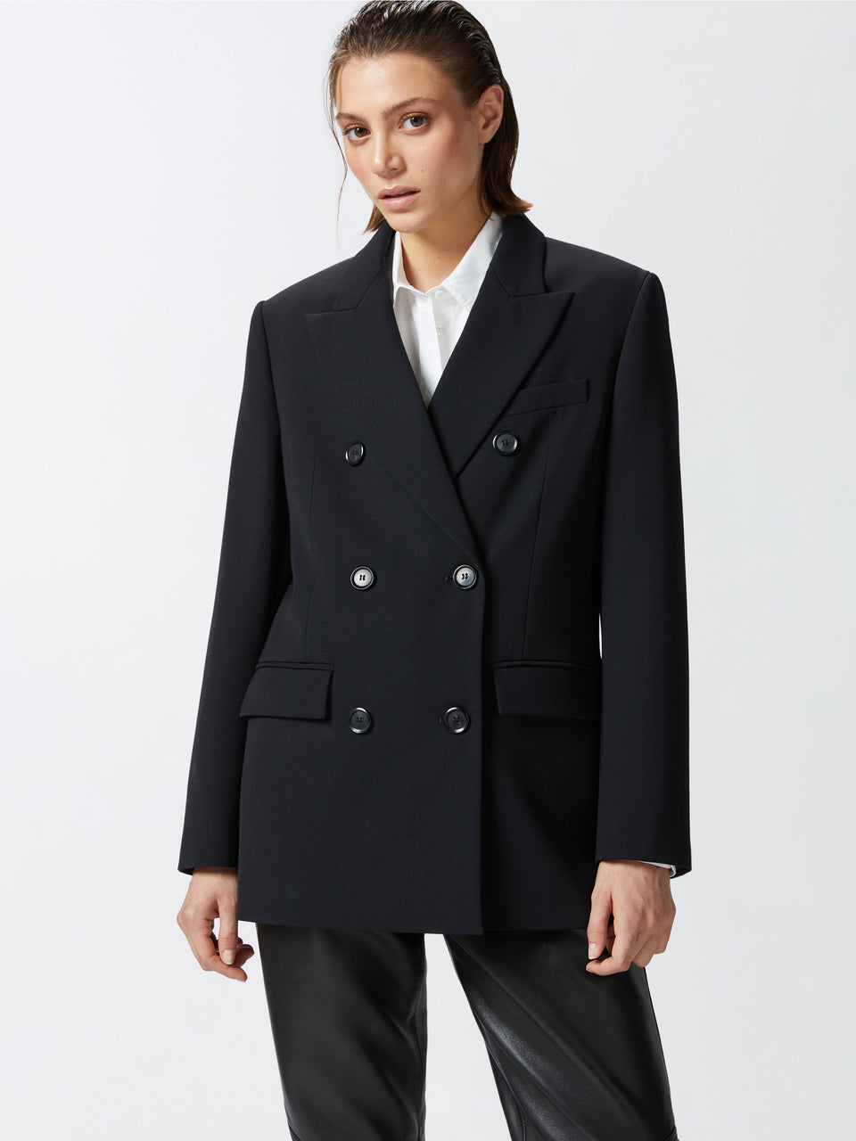 PINKO Giacca Doppio Petto in Twill Nero Latest stili