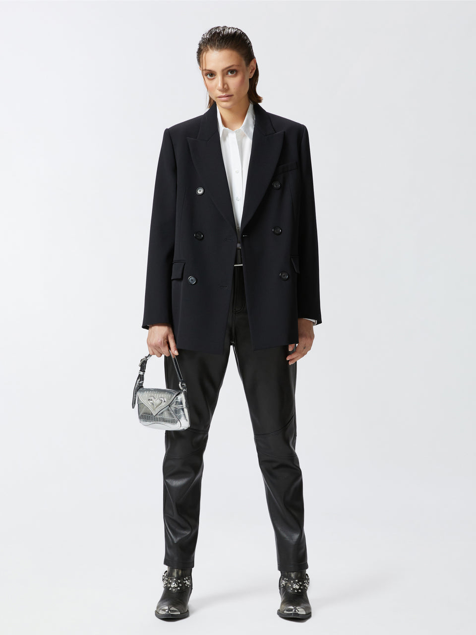 PINKO Giacca Doppio Petto in Twill Nero Latest stili