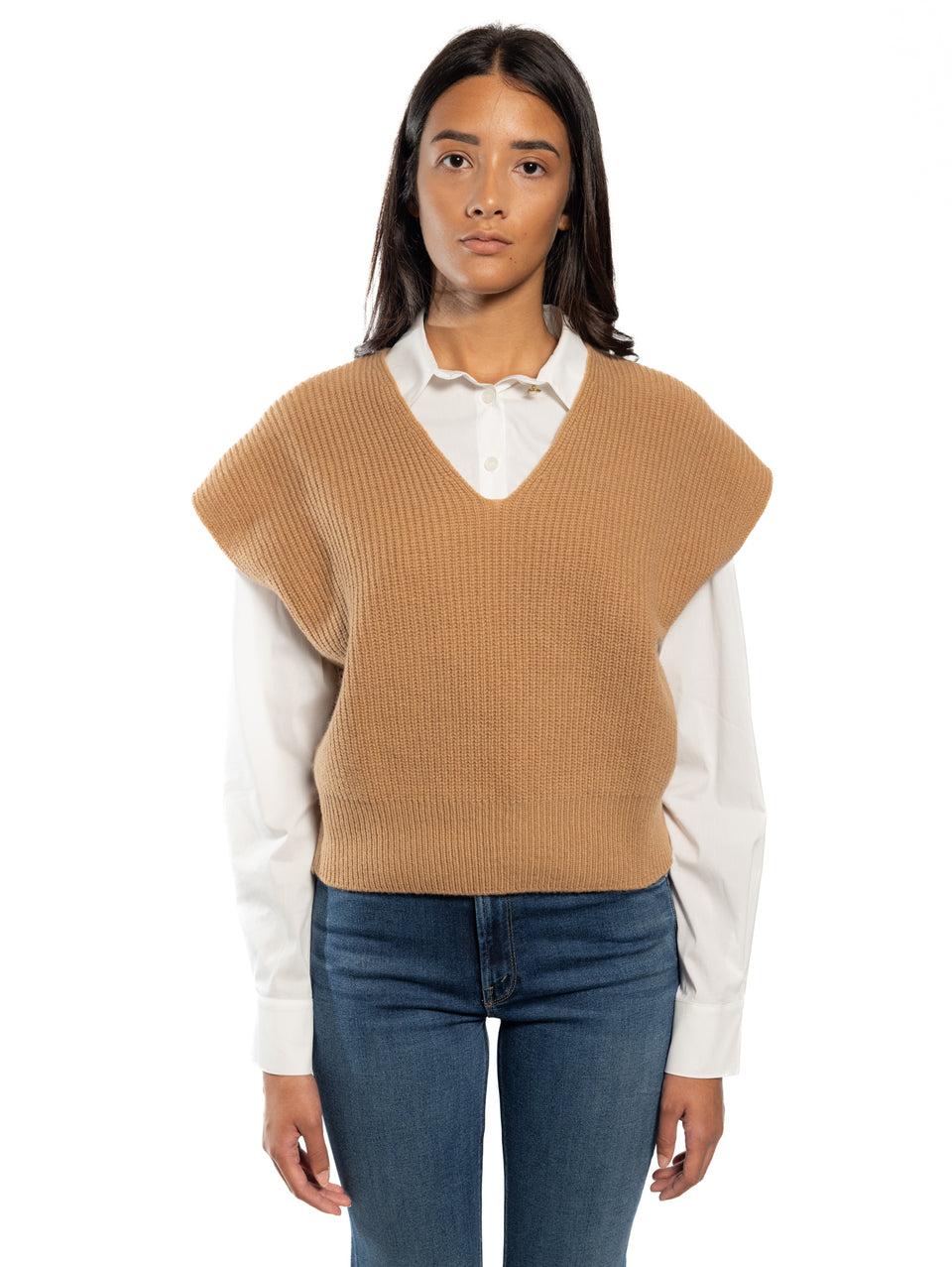 KANGRA Gilet in Lana a Coste Cammello Promozione temporanea