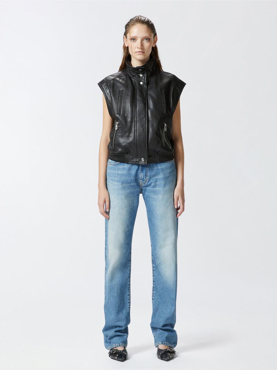 PINKO Giacca Smanicata in Pelle Nero Fino al 50% di sconto