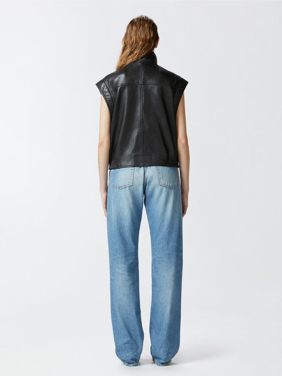 PINKO Giacca Smanicata in Pelle Nero Fino al 50% di sconto