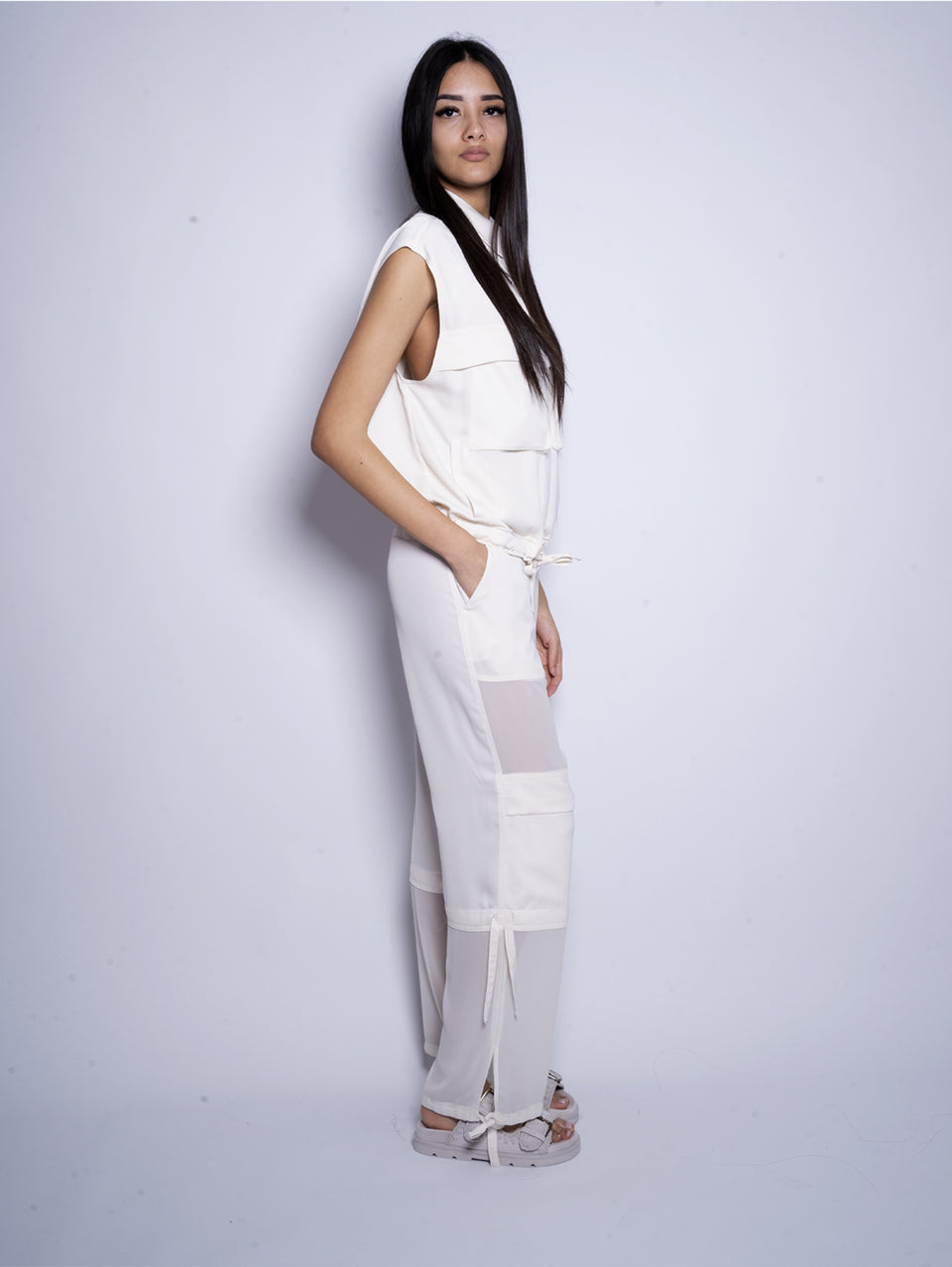 PINKO Gilet in Crepe Satin con Tasche Avorio Fino al 60% di sconto