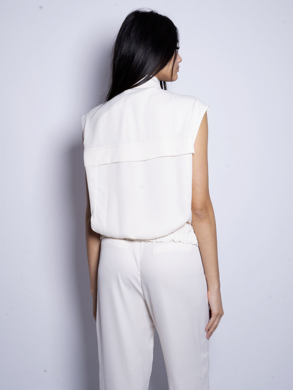 PINKO Gilet in Crepe Satin con Tasche Avorio Fino al 60% di sconto